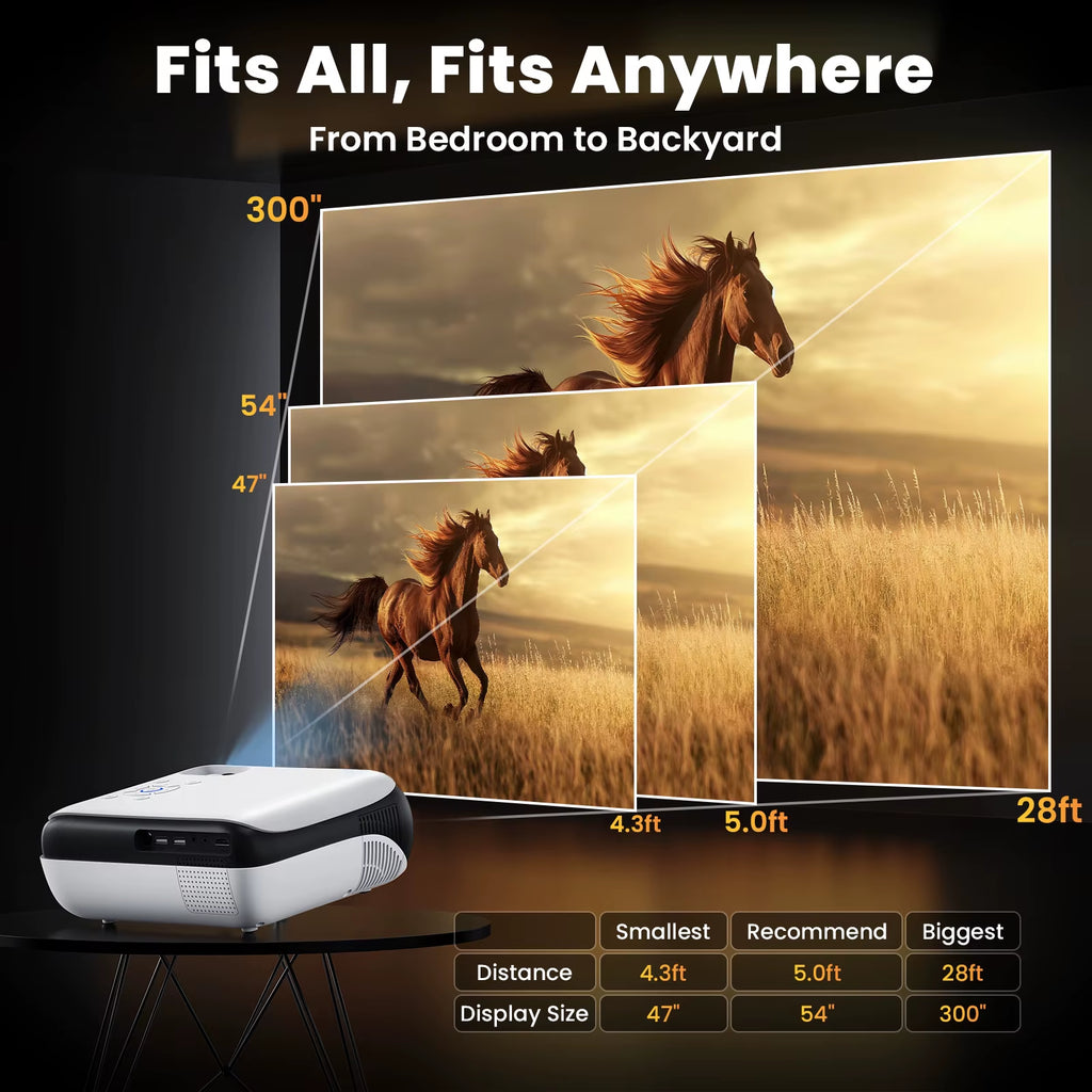 Beamer,Full HD 1080P,Bluetooth,4K-Unterstützung,Tragbar Mini Heimkino-Projektor,Kompatibel Mit Smartphone/Hdmi/Usb/Av