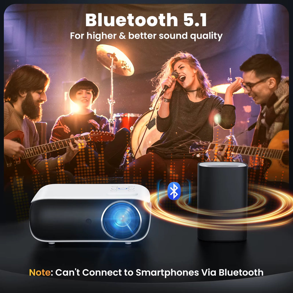 Beamer,Full HD 1080P,Bluetooth,4K-Unterstützung,Tragbar Mini Heimkino-Projektor,Kompatibel Mit Smartphone/Hdmi/Usb/Av