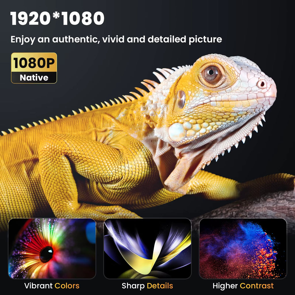 Beamer,Full HD 1080P,Bluetooth,4K-Unterstützung,Tragbar Mini Heimkino-Projektor,Kompatibel Mit Smartphone/Hdmi/Usb/Av